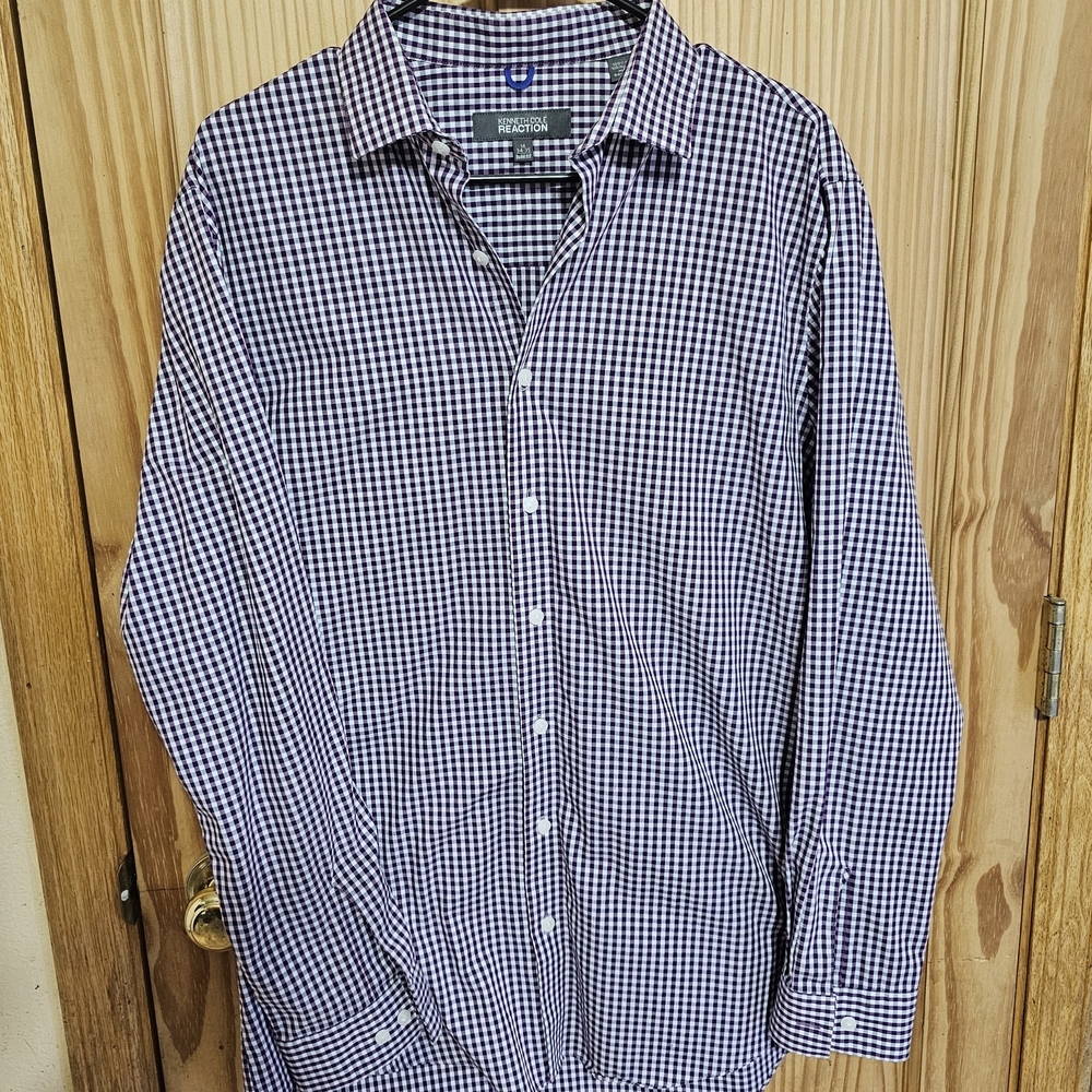 Kenneth Cole Reaction Purple Checkered Men's Shirt - Picture 3 of 8
